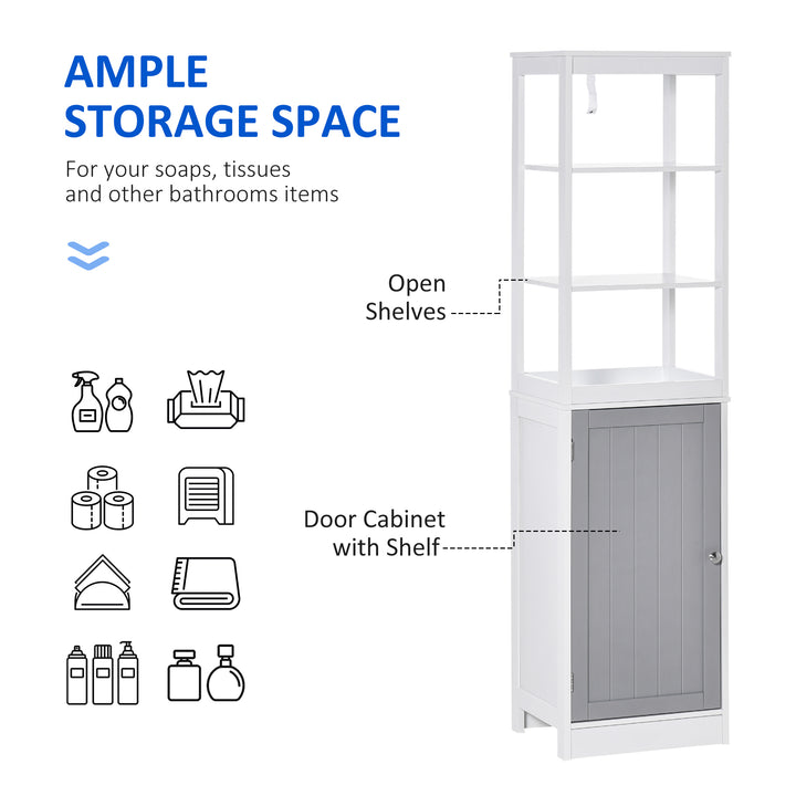 Kleankin Tallboy Bathroom Storage Cabinet, Slimline Free Standing Unit, Multi-Purpose for Bathroom Living Room Kitchen, White | Aosom UK