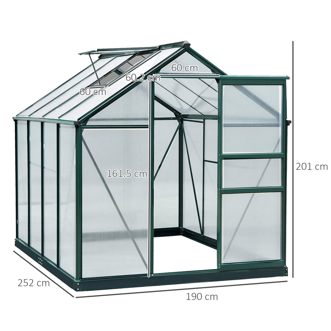 MCL 6 x 8ft Polycarbonate Greenhouse, Large Walk-In Green House with Slide Door and Window, Garden Plants Grow House with Aluminium Frame and Foundation, Dark Green