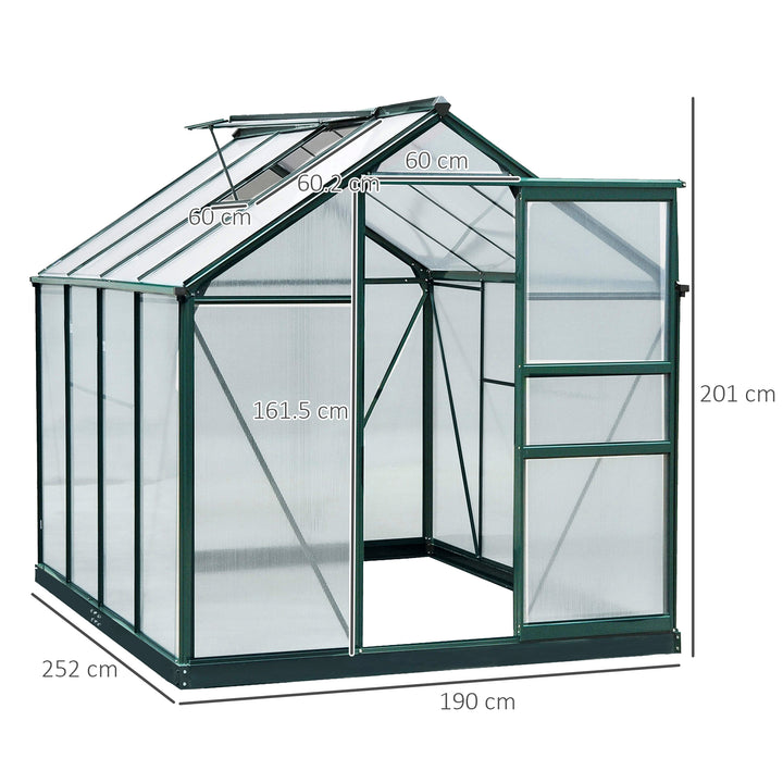 6 x 8ft Polycarbonate Greenhouse, Large Walk-In Green House with Slide Door and Window, Garden Plants Grow House with Aluminium Frame and Foundation, Dark Green