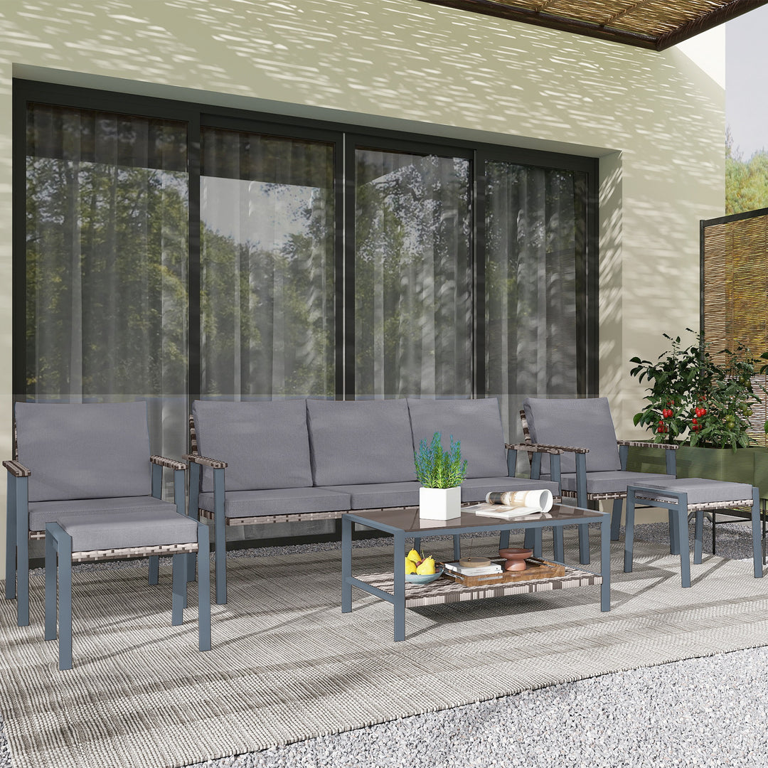 Six-Piece Rattan Garden Sofa Set - Grey