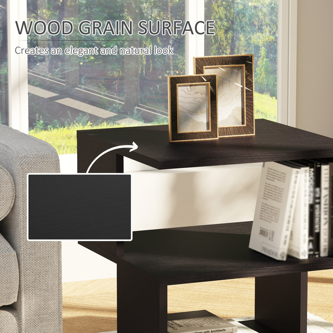 Side Table Square Coffee Table Modern End Table with 2 Tier Storage Shelves for Living Room, Bedroom, Black
