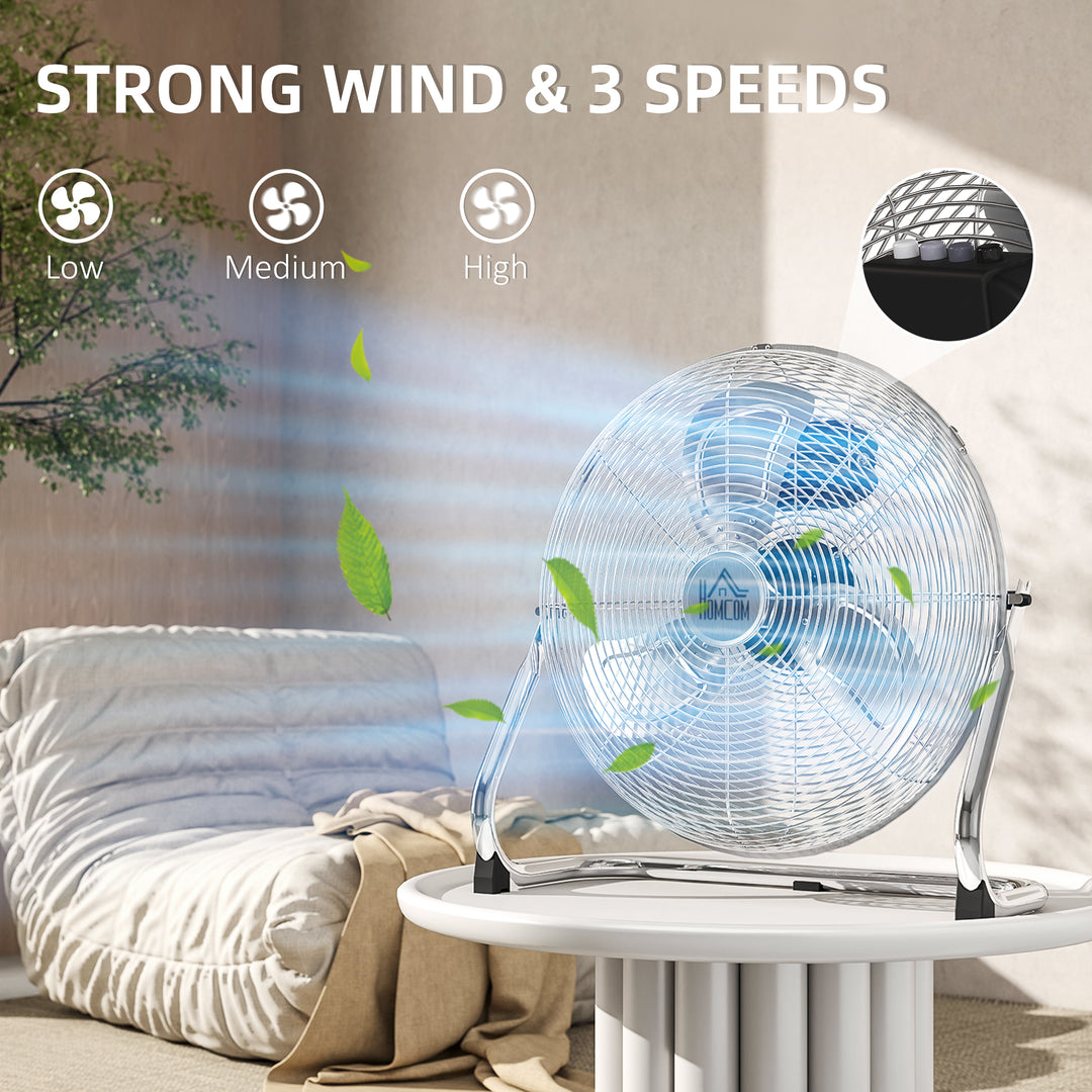 Metal Floor Fan with 3 Speeds & 120° Adjustable Tilt - Silver Tone