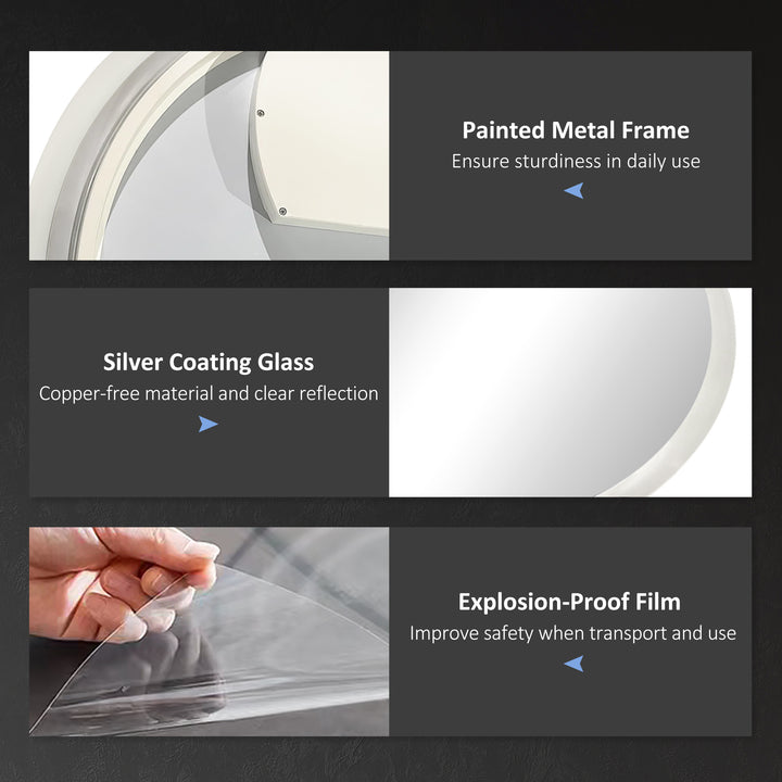 Round Bathroom Mirror with LED Lights, Wall-Mounted Dimmable Makeup Mirror with 3 Temperature Colours, Defogging Film, Memory Function, Hardwired, 70 x 70 cm