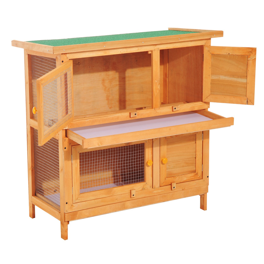 Pawhut 90cm 2 Tiers Rabbit Hutch Wooden Pet Cage W/ Run Bunny House | Aosom UK