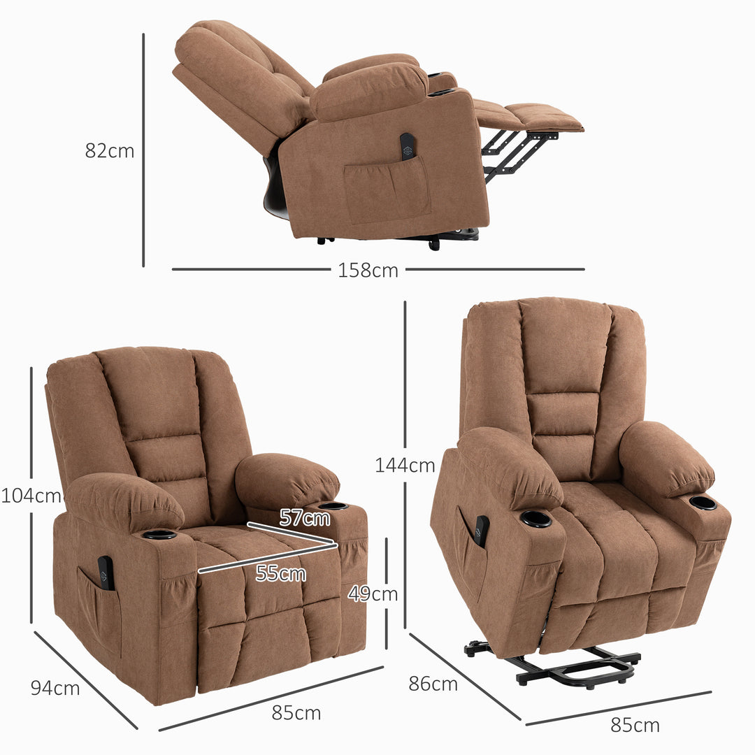 Oversized Riser and Recliner Chairs for the Elderly, Fabric Upholstered Lift Chair for Living Room with Remote Control, Side Pockets, Cup Holder, Brown