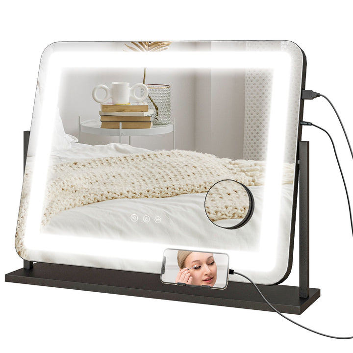 HOMCOM LED Light Tabletop Makeup Mirror, with Adjustable Settings