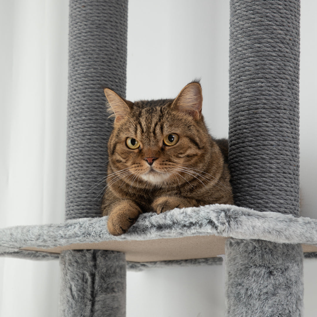 225-255cm Floor to Ceiling Cat Tree, Large Cat Tower w/ Cat Scratching Posts, Ramp, Cat House