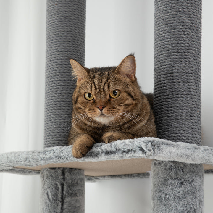 225-255cm Floor to Ceiling Cat Tree, Large Cat Tower w/ Cat Scratching Posts, Ramp, Cat House