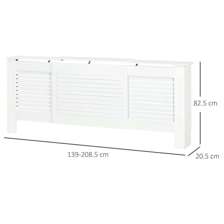 Set of 2 MDF Extendable Radiator Cover with Cabinet Shelving, Home Office Slatted Design, White 139-208.5L x 20.5W x 82.5H cm