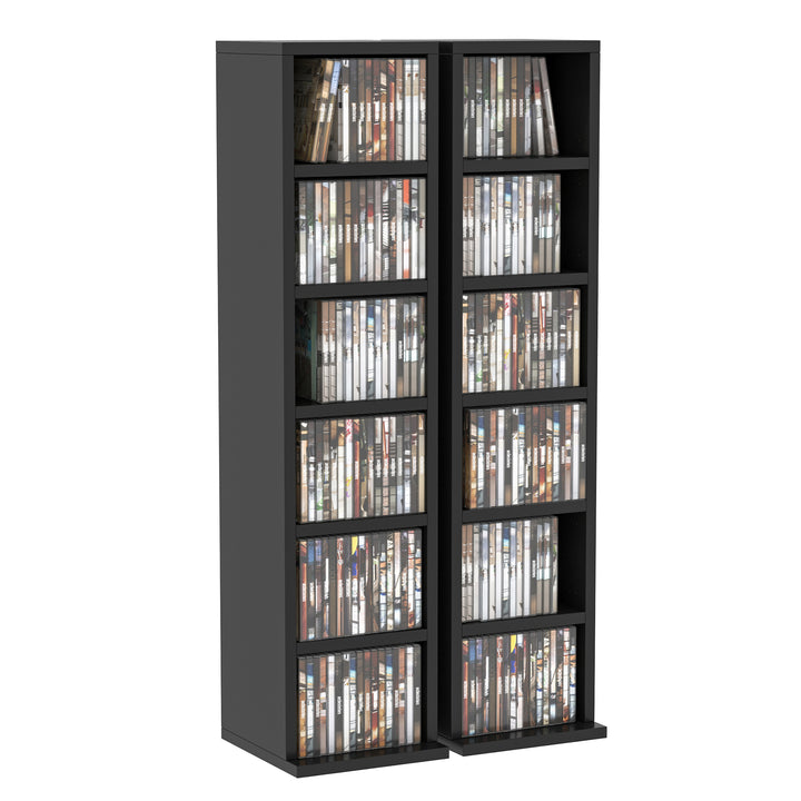 HOMCOM Media Storage Unit: 204 CD Capacity, 2 Set, Blu-Ray DVD Tower Rack with Adjustable Shelves, Black | Aosom UK