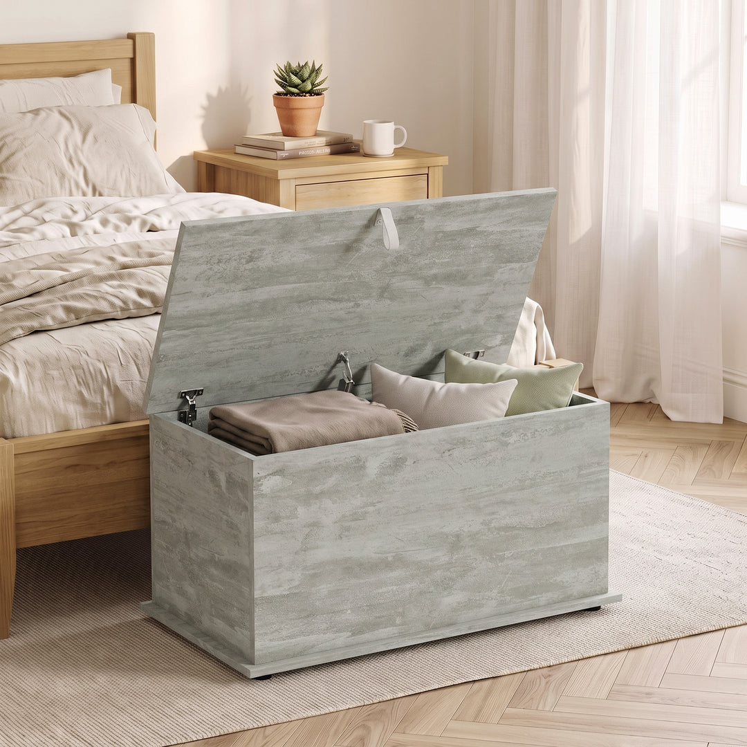 Storage Chest, 102L Blanket Box, Shoe Bench with Safety Hinged Lid, Be