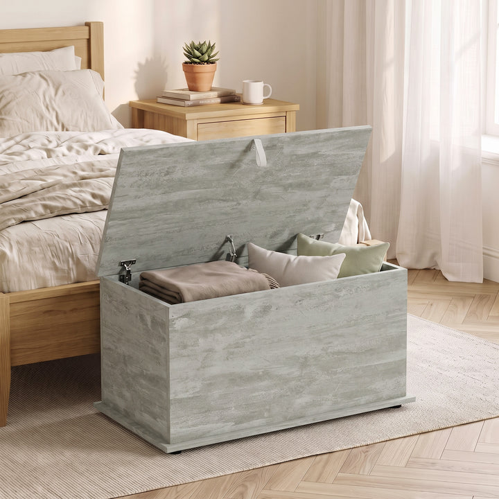 Storage Chest, 102L Blanket Box, Shoe Bench with Safety Hinged Lid, Be