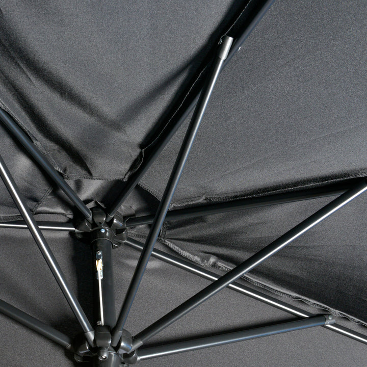 3(m) Half Parasol, Semi Round Umbrella with Metal Frame, Crank Handle for Balcony, Garden, Black