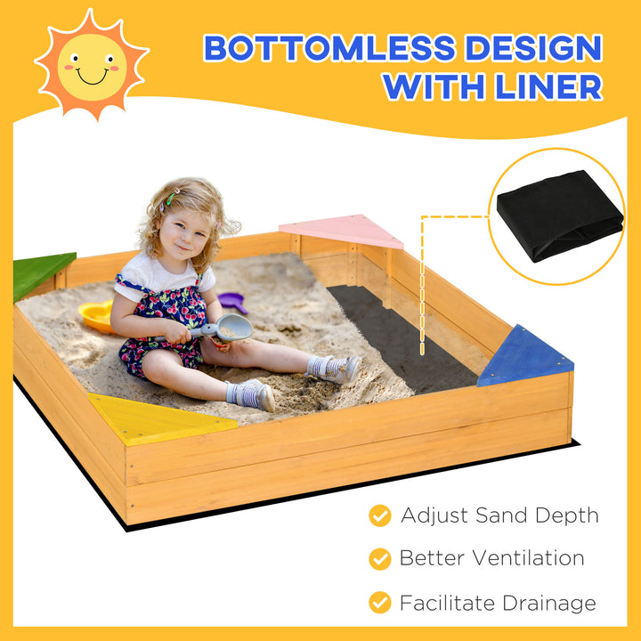 Outsunny Kids Wooden Sand Pit, Children Sandbox, with Four Seats, Non