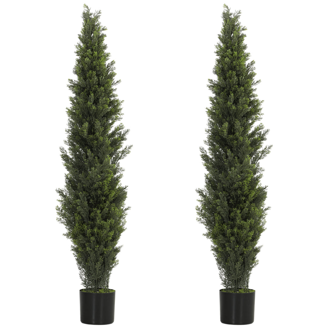 Set of 2 Decorative Artificial Plants Cypress in Weighted Pot, Fake Pl