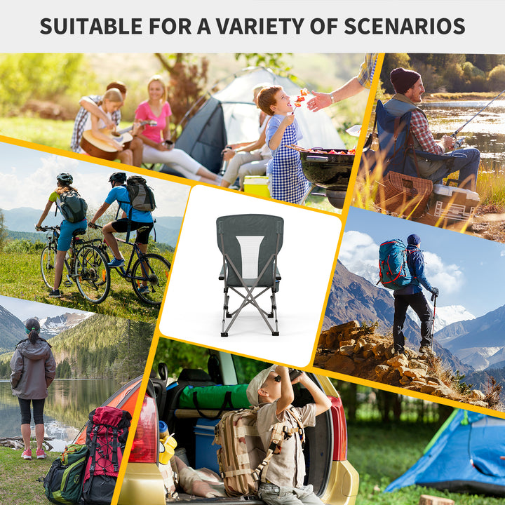Outsunny Folding Camp Chair Portable Chair w/ Cup Holder Holds up to 136kg Perfect for Camping, Festivals, Garden, Caravan Trips, Beach and BBQs
