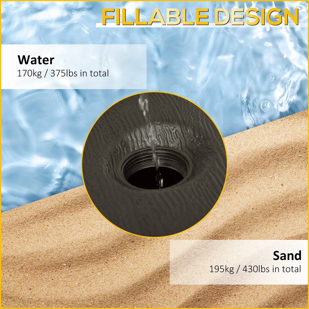 Fillable Cantilever Parasol Base Weights with Steel Cross Base, Garden Umbrella Stand Weight with Wheels, 195kg Sand or 170kg Water Filled, Coffee