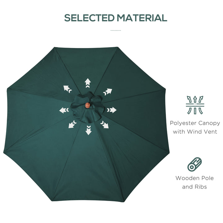 3(m) Wooden Patio Umbrella, Pulley Operated Garden Parasol with Rope Pulley Mechanism and 8 Ribs, Dark Green