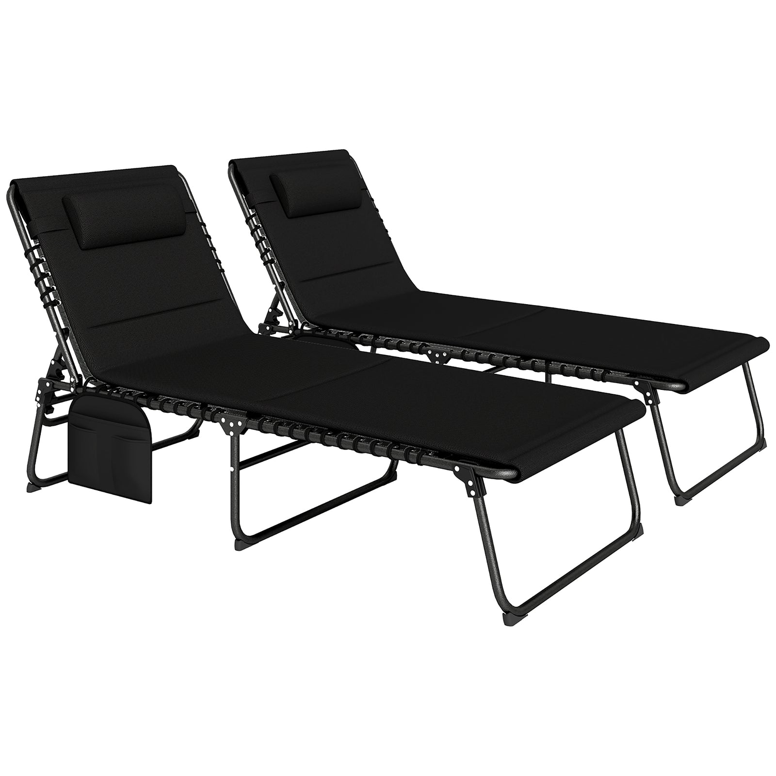 Set of Two Reclining Sun Loungers - Black
