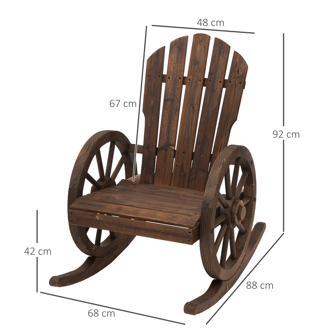 Outsunny Wooden Adirondack Rocking Chair Reclining Armchair Outdoor Garden Furniture Patio Porch Rocker - Carbonized Wood Colour | Aosom UK