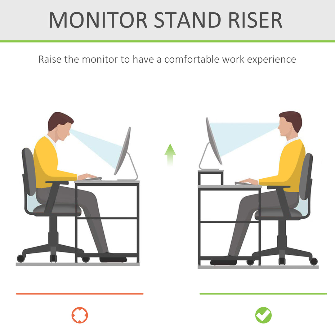 HOMCOM Laptop and Screen Stand PC Plinth Stand TV Computer Desktop Organiser W/Drawer Bamboo | Aosom UK