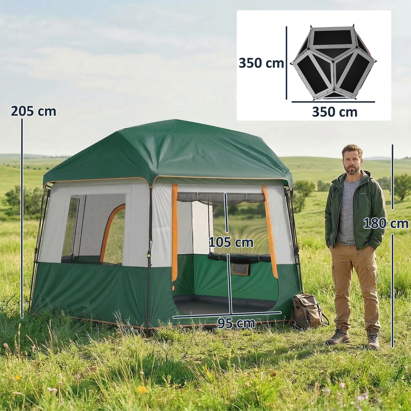 Cabin Tent Easy Setup 3000mm Waterproof Camping Tent 4 Person with Car