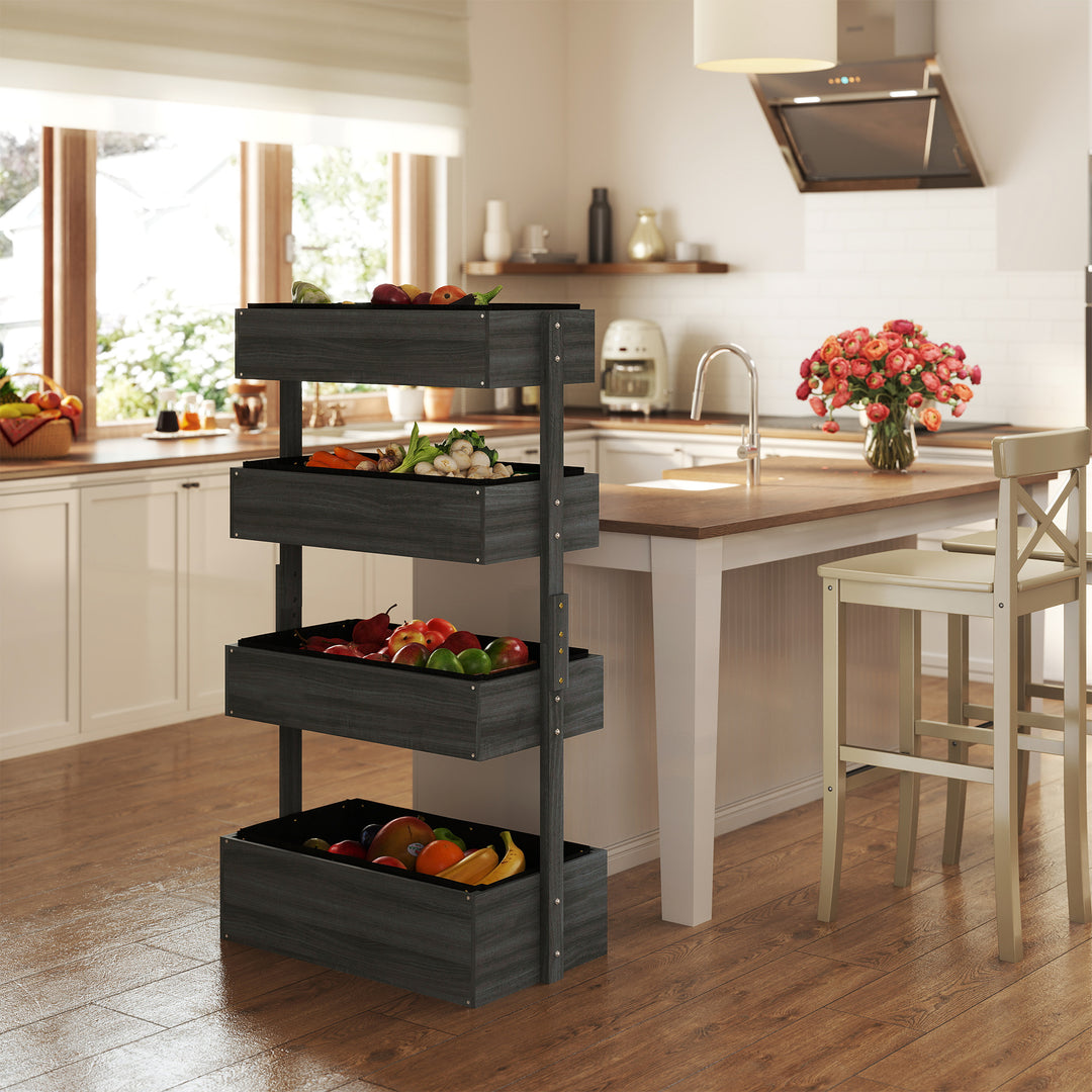 Four-Tier Basket Wooden Plant Stand - Grey