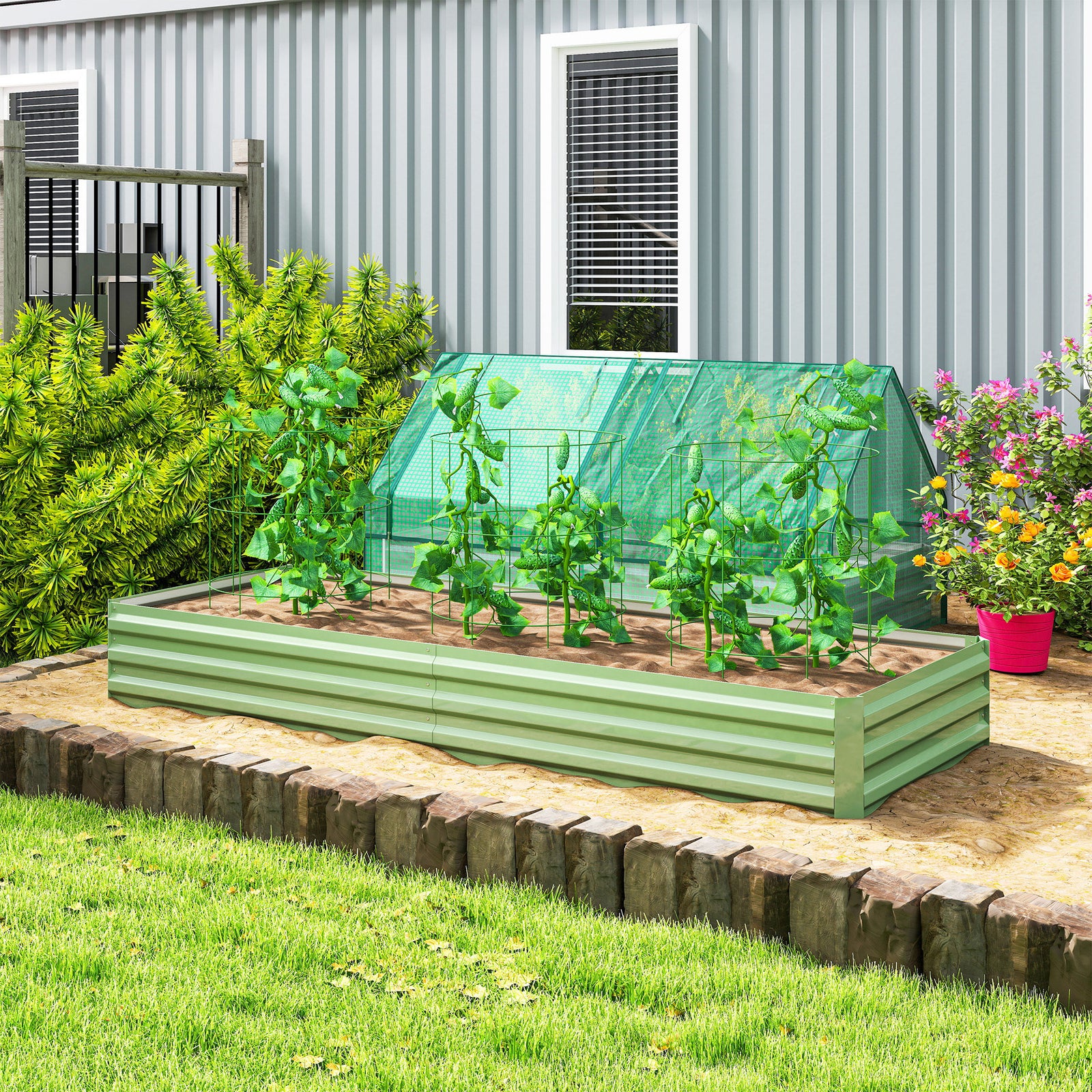 Metal Raised Garden Bed Planter Box Outdoor Planters for Growing Flowe