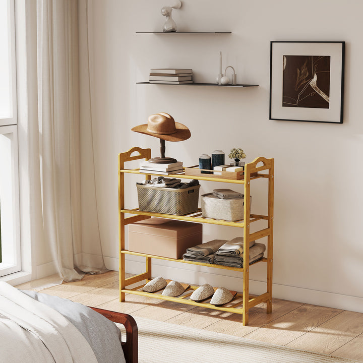 Freestanding Bamboo Shoe Rack, 4-Tier Shoe Shelf Stand for Hallway, Living Room, Bedroom, Natural Wood Finish