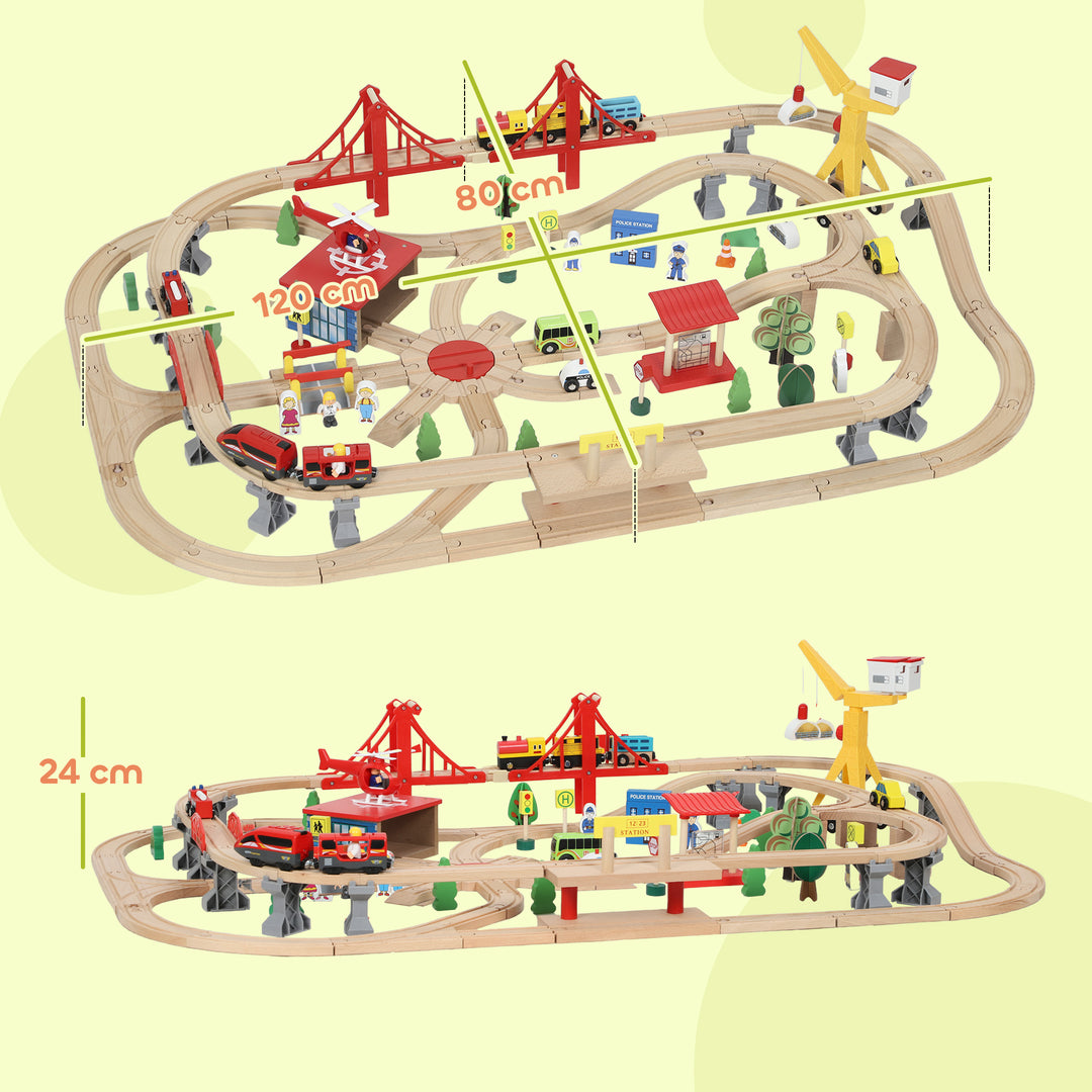 MCL 133-Piece Wooden Train Set, Toy Train with Crane, Storage Box, for Kids Ages 3+