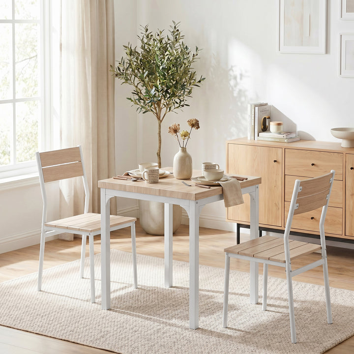 Three-Piece Minimal and Compact Dining Set, Oak Wood Effect