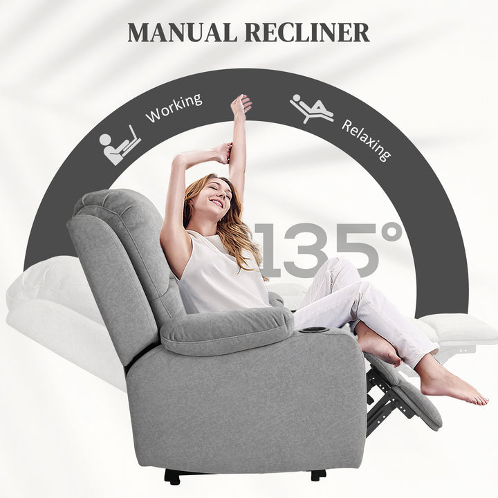Microfibre Manual Reclining Armchair, with Footrest - Grey