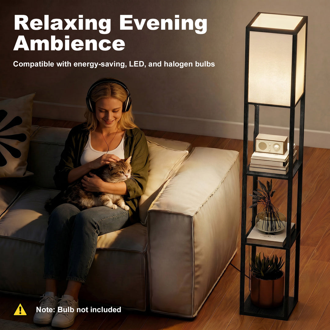 Floor Lamp with Shelves, 3 Layer Column Modern Standing Lamp for Livin