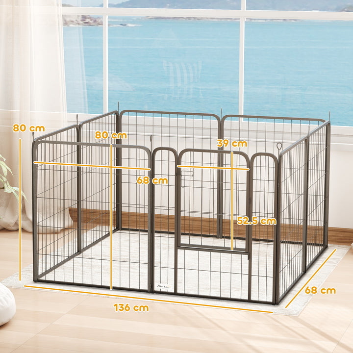 Eight-Panel Dog Playpen with Door, for Large Dogs, Indoors, Outdoors, 80cm Tall, Black