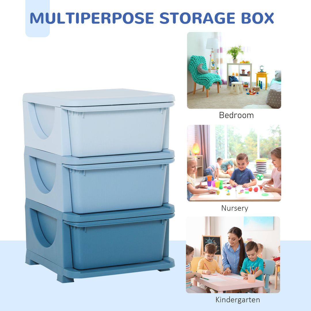 HOMCOM 3-Tier Toy Storage Box Kids Toy Storage with Removable Boxes, for Bedrooms, Playrooms & Other Children Areas, Blue | Aosom UK