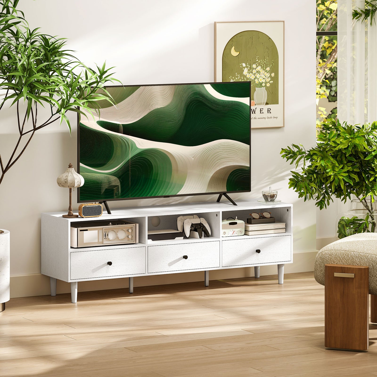 Multi-Storage Minimal TV Stand - White