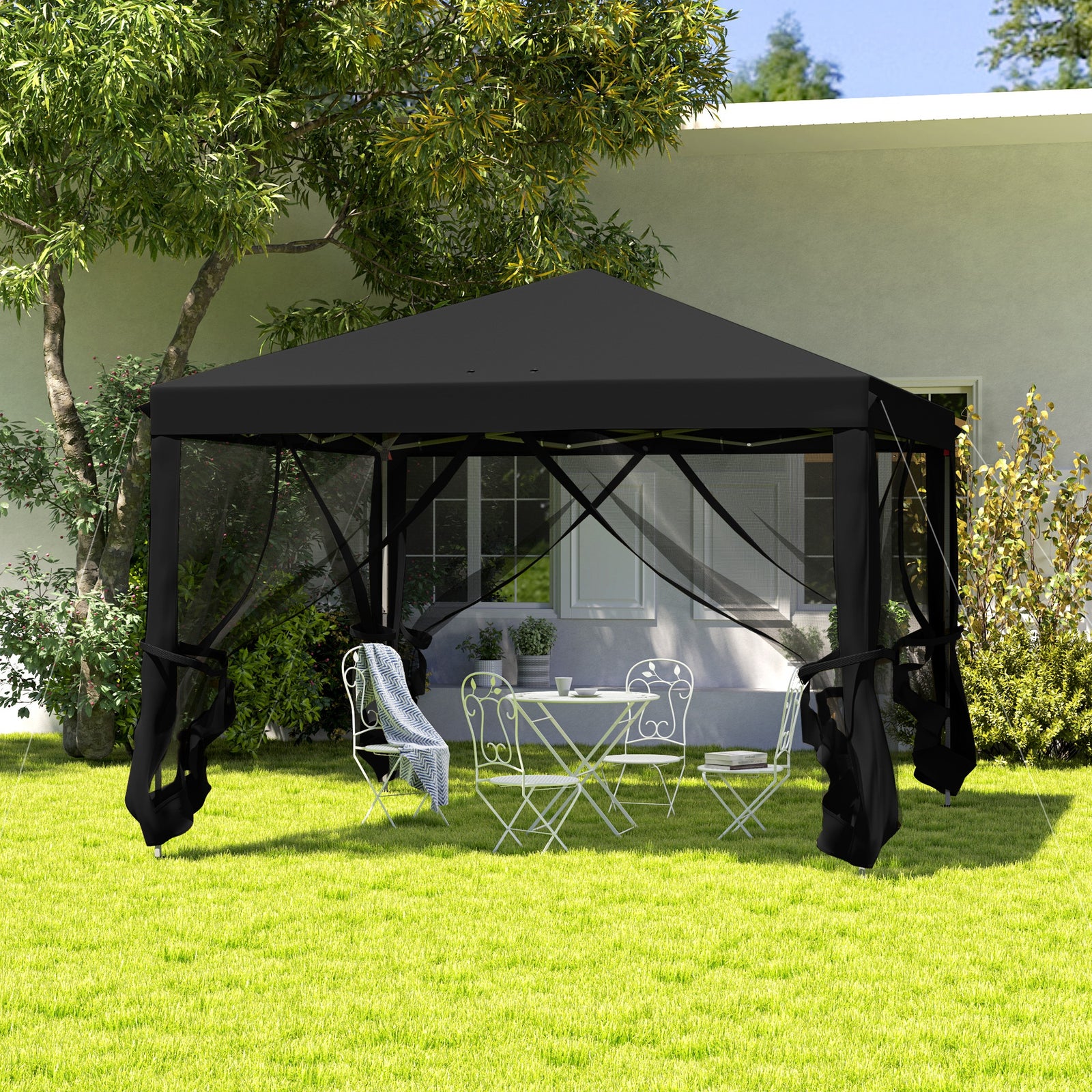 3 x 3 m Pop Up Gazebo, 420D Garden Tent Canopy with Removable Mesh Sidewall Netting, Carry Bag for Garden Patio Outdoor, Black