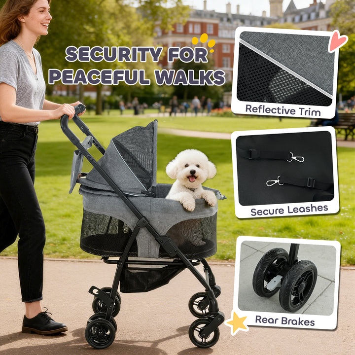 Pet Stroller, Foldable Dog Cat Stroller with Detachable Carrier, Wheel