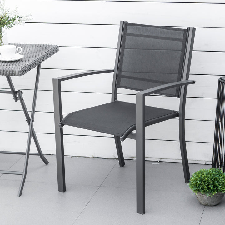 Outsunny Garden Chairs Set Of 2 Outdoor Chairs with Steel Frame Texteline Seats for Camping Fishing Patio Balcony Dark Grey Black