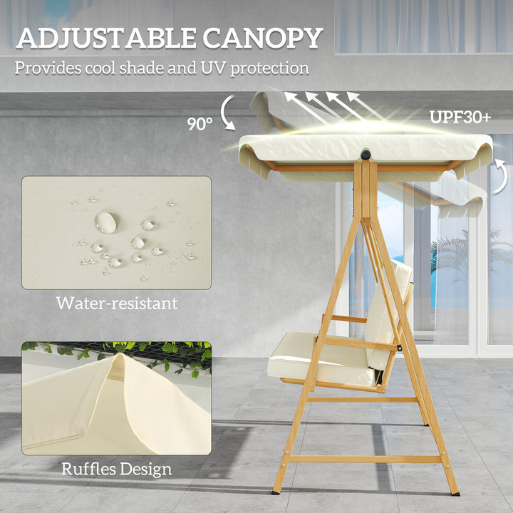 Three-Seater Garden Swing Bench, with Adjustable Canopy - Beige
