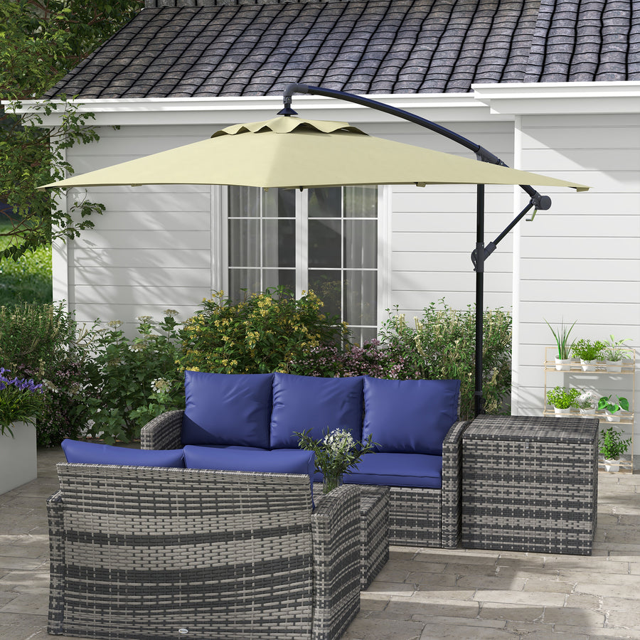 3m Square Canopy Cantilever Parasol, with Cross Base - Beige