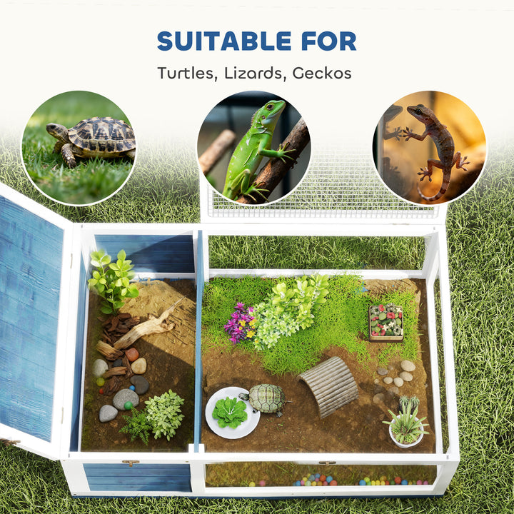 Tortoise House, Small Reptile Wooden House, with Mesh Roofs, Side Pane