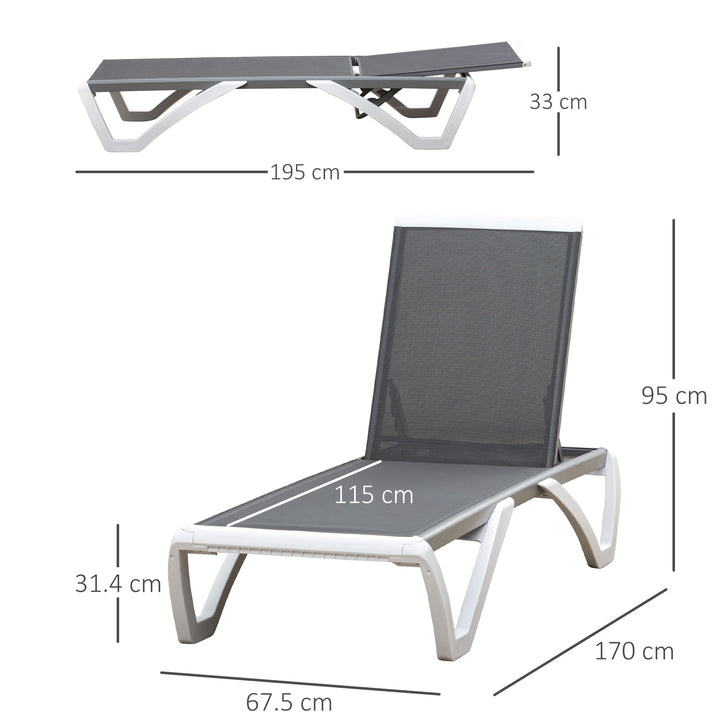 Aluminium Frame Sun Lounger, with Adjustable Back - Grey