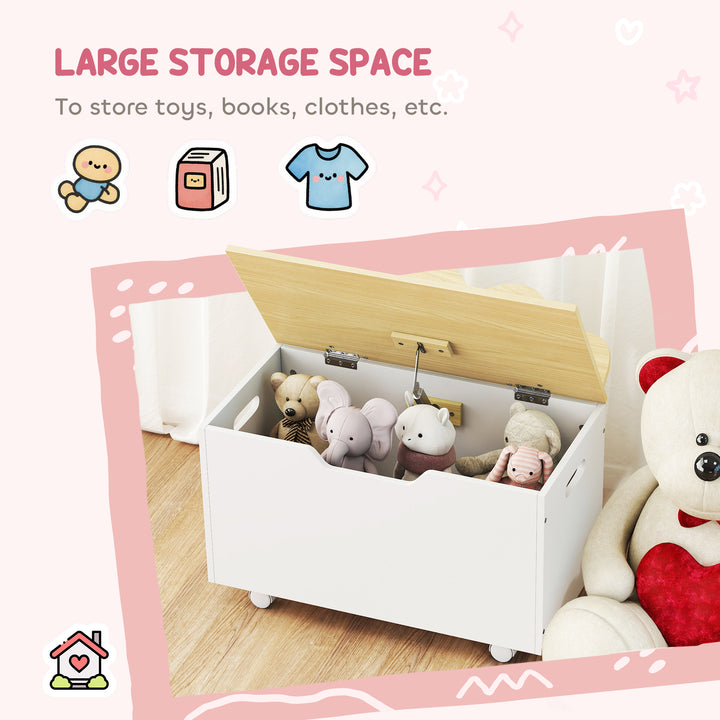 Toy Box with Lid, Toy Chest with Wheels and Safety Hinges, Toddler Storage Organiser for Playroom, Bedroom