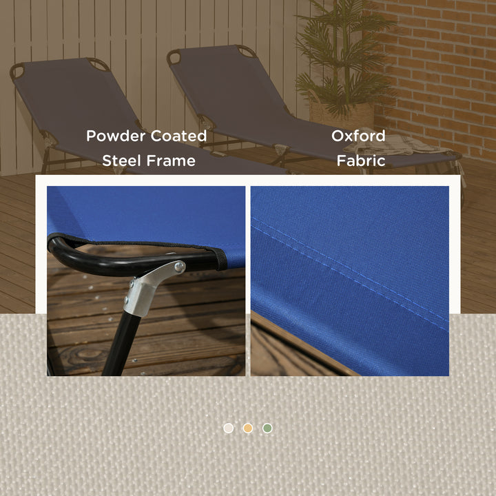 Set of Two Metal Frame Folding Sun Loungers - Blue