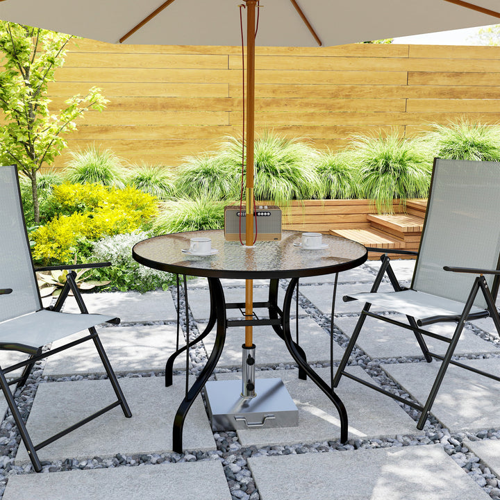 Tempered Glass Top Round Outdoor Dining Table with Parasol Hole, 96.5 x 96.5 x 71 cm