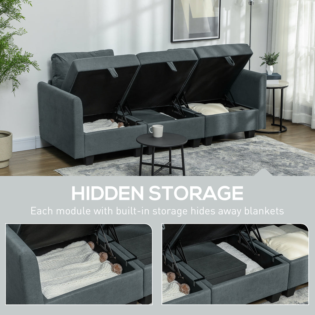 L' Shape Modular Storage Sofa - Dark Grey