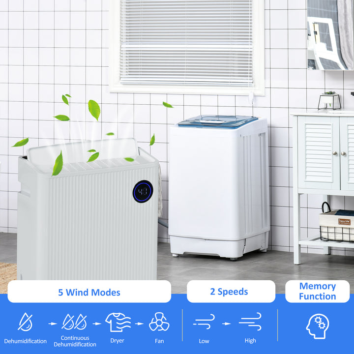 HOMCOM 5500mL Portable Dehumidifier with Air Purifier, UVC, Ioniser, 24H Timer, 5 Modes, 16L/Day, for Home Laundry, White