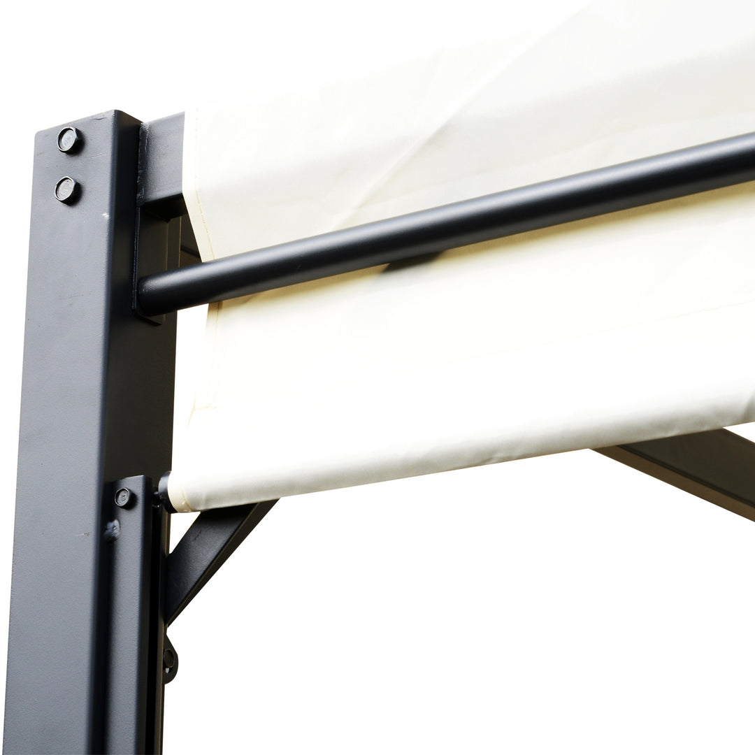 MCL Metal Pergola With Canopy Sliding Pergola Canopy 3Lx3Wx2.3H m Garden Gazebo Party Tent Sun Shelter Cover - Cream White/Black