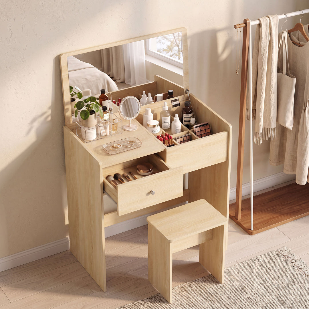 Vanity Desk with Mirror Dressing Table Drawer Set 6 Compartments - view 2